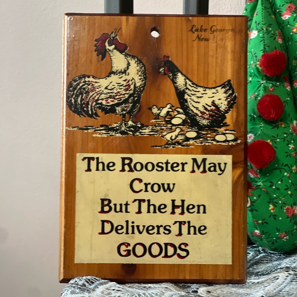 Vintage Wooden Rooster and Hen Plaque